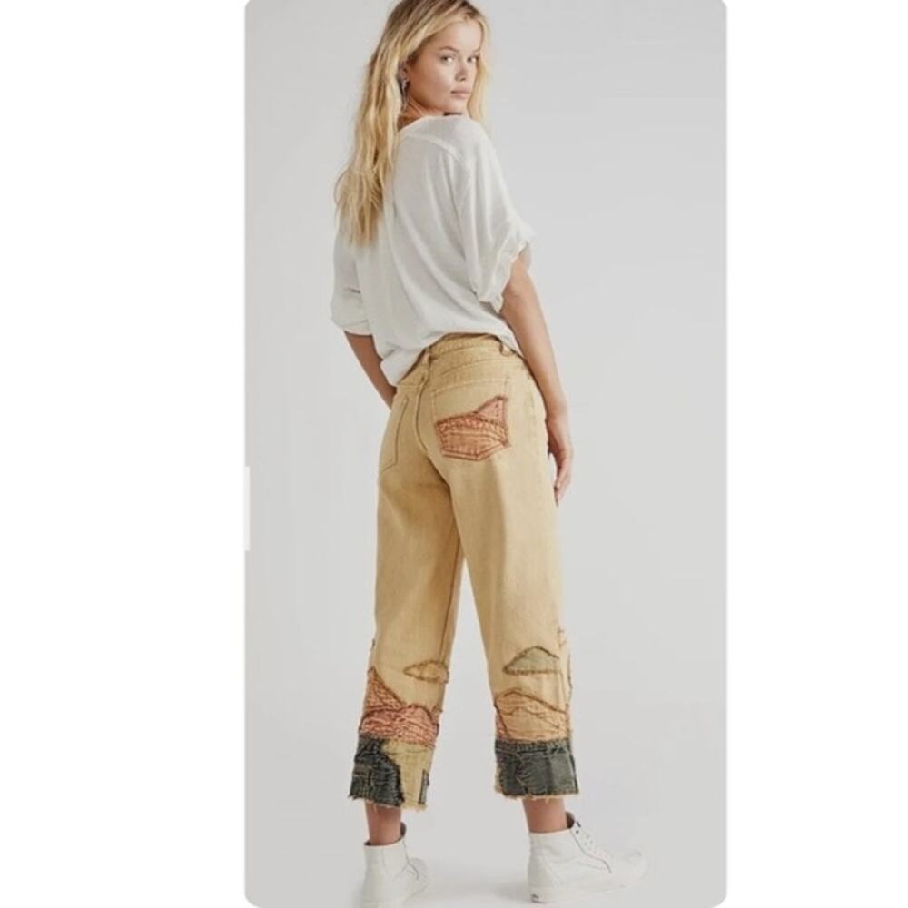 Free People Golden Vibes Crop Jeans Embroidered Western Boho Festival Artsy